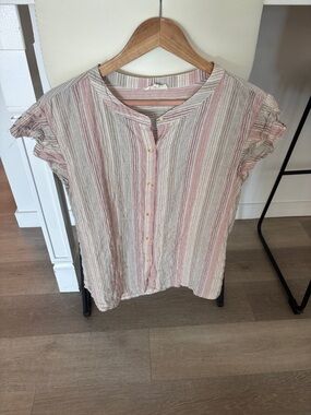 Mystree Pink and Cream Striped Button-Front Blouse